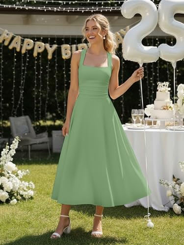 Image of Kaximil Women's Square Neck Corset A Line Maxi Dress Ruffle Ruched Waist Flowy Long Dresses