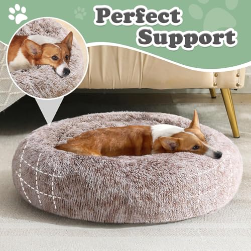 Image of JOLLYVOGUE Dog Bed, Calming Anti-Anxiety Large Dog Bed, Fluffy Donut Cushion for Medium and Large Pets (27 inch /30 inch /36 inch)