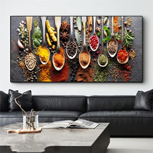 Toile cuisine herbes et épices grand format 80x160cm sans cadre
