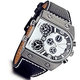 Men's 3 Time-Zone Supported, Japan Quartz, Large Face Military Army Leather Watch(white)