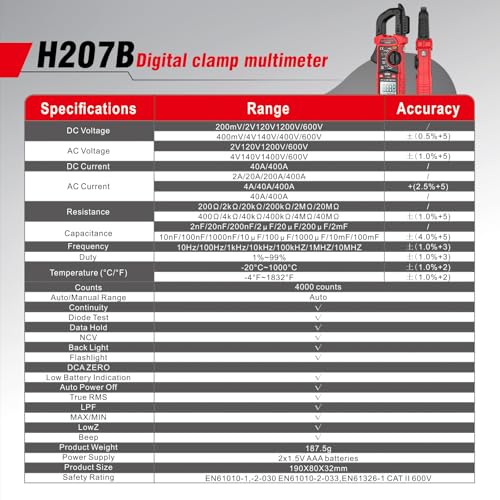 Habotest Digital Clamp Meter, Habotest Multimeter 4000 Counts Amp Voltage Tester Auto-Ranging With Ac/Dc Voltage, Ac Current thumb #11