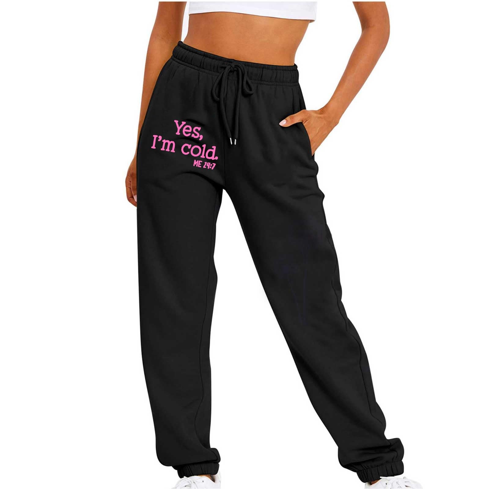 Yes, i am Cold Women's Lightweight Joggers Pants with Pockets Athletic Workout Sweatpants for Women with Elastic Waist