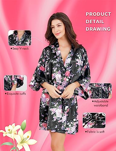 Image of EPLAZA Womens Floral Satin Robe Bride Bridesmaid Robes Wedding Kimono