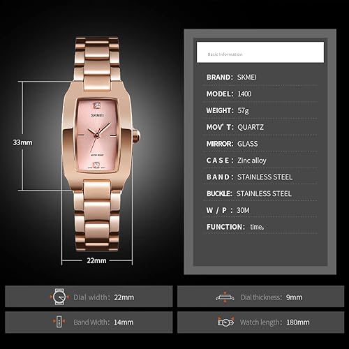 Miniatura 6 de SKMEI Relojes para mujer mujer mujer simple cuadrado acero inoxidable lujo moda pequeño delgado analógico cuarzo impermeable vestido casual esposa
