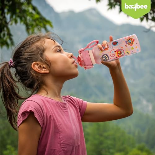 Image of BAYBEE 2 in 1 Baby Sipper Bottle for Kids | Anti-Spill BPA Free Baby Water Bottle with Silicone Straw & Carry Handle | 900 ML Drinking Water Bottle for Kids Toddlers 12+ Months Boys Girls (Pink)