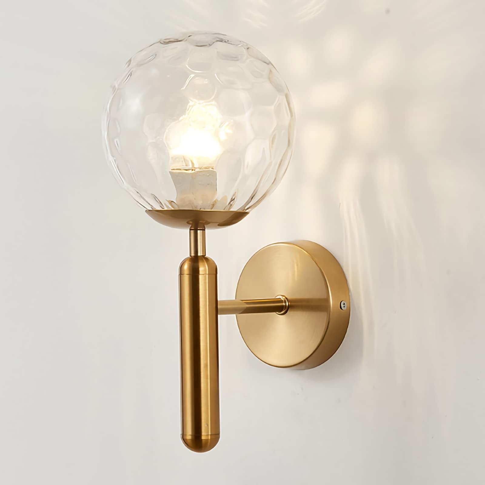 STUIJKVSZ LED Wall Light Indoor, Modern E27 Wall Sconce with Globe Glass Ball,1 Light, Vintage Metal Bedside Wall Lamp Fixtures for Living Room Bedroom Bathroom Hallway,Gold,C