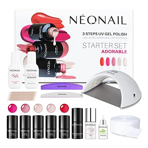 NEONAIL Kit de manicura sempermanente - ADORABLE Starter Set 5x esmaltes semipermanentes 3 ml, Lámpara, Accesorios