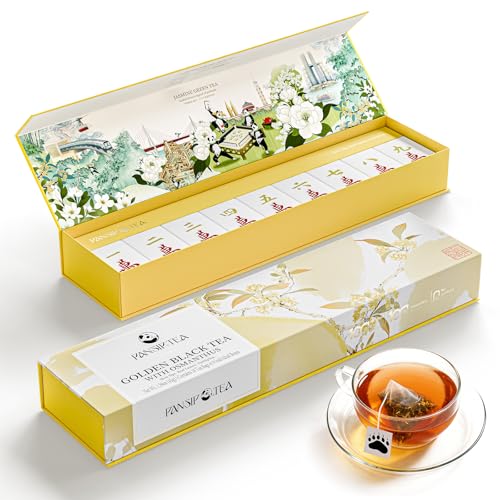PANSIPTEA Osmanthus Black Tea Gift Set, 18 Count Premium Grade Whole Leaf Black Tea Bags, Soft Floral Aroma with Apricot and Honey Notes, Tea Gift Box
