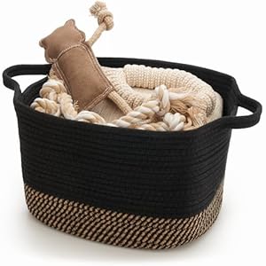 Stylish Cotton Rope Storage Basket For Dog Toys, Magazines or Books – The Perfect Woven Bin with Handles For Everyday Organization Reduces Clutter in Your Rooms – A Decorative Gift & Storage Box