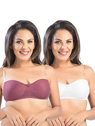 Image of SONARI Ell 18 Womens T-Shirt Bra | Double Layered, Adjustable and Removable Bra Straps, Hook and Eye Closure, Non-Wired, Soft Cotton Spandex Material (Free Transparent Straps)