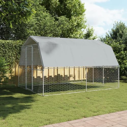 vidaXL Hundekäfig 2 STK., Hundezwinger mit Wasserfestes Dach Tür, Outdoor Hundehaus Maschen-Design, Hundehütte, Silbern Verzinkter Stahl