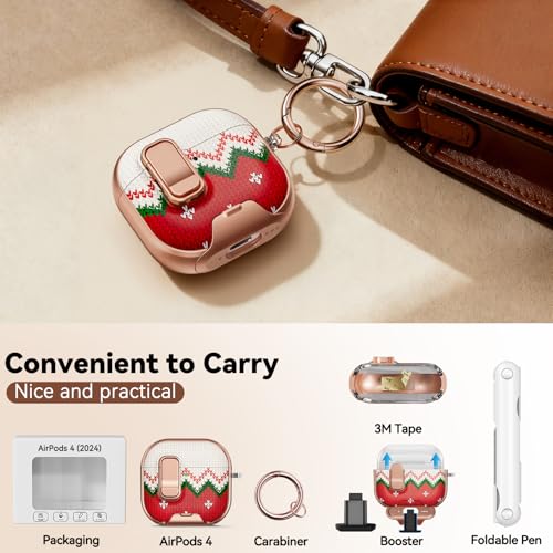 Image of for AirPod 4 Case, with Safty Lock & Phone Stand for Floral AirPod 4 Generation Case Cover for Women Girly, iPod 4 Cases with Keychain & Cleaner Kit -Red Checkered