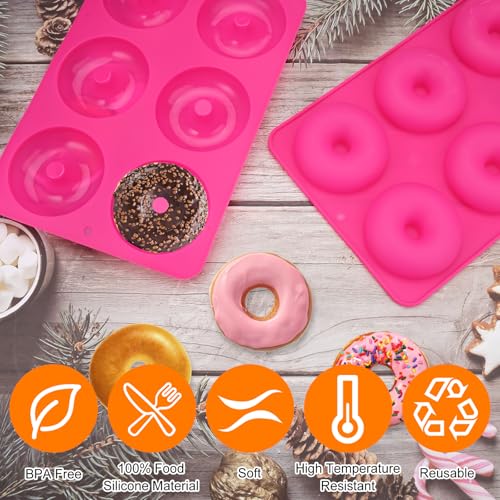 2 Pezzi Stampi Ciambelle Silicone, 6 Cavità φ7,5 cm Stampo Per Ciambelle, Senza BPA, Antiaderente Alimentare Resistente al Calore Stampi Silicone Ciambelle per Ciambelle, Torte, Bagel, Muffin (Rosa) - immagine 4