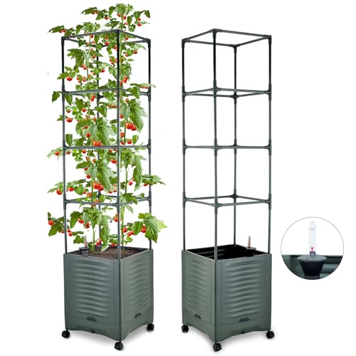 Tomato Planter Pot Tomato Box Raised Garden Bed 56.5' Tall Self-Watering and Water Indicator Planter...