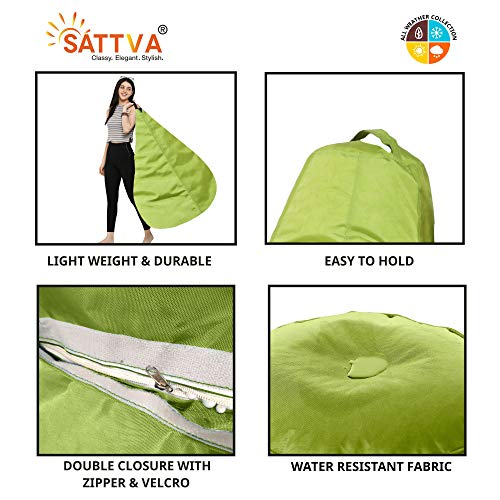 Image of SATTVA All Weather /Outdoor Combo Classic Bean Bag Cover with Round Footstool Cover (Without Beans) Green Colour, Size- XXL