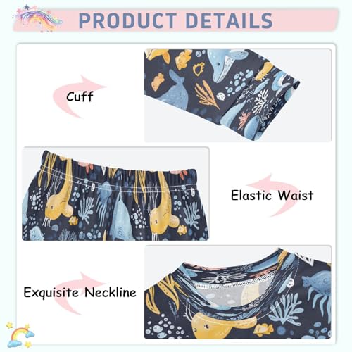Pajama Sets Long Sleeve Sea Animals Pattern Soft Comfy Sleepwear 2 Piece PJS 3-8T4