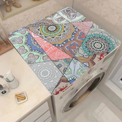 Image of HomeCloud Washing Machine Protective Mat for Top of Washer and Dryer - Non-Slip Waterproof Dust Cover for Laundry & Kitchen (60 x 60) (Multi Trinagle)