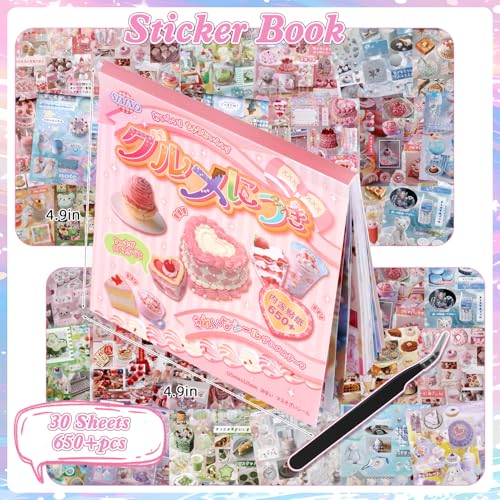 Image of 650Pcs Cute Scrapbook Stickers Travel Y2k Japanese Sticker Book for Adult Kawaii Korean Stickers for Journaling Aesthetic Sticker Food Glitter Heisei Retro Decor for DIY Crafts Junk Journal Gifts Pink