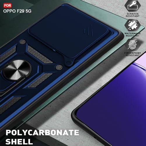 Image of AESTMO Tough Armor Oppo F29 5G Bumper Back Case Cover | Ring Holder & Sliding Camera Shield Cover | 360 Degree Protection Back Case Cover for Oppo F29 5G (Blue)
