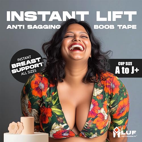 Image of LUF Boob Tape with 10 Nipple Pasties for Women - Instant Breast Shaper & Lifter - 100% Latex Free Strong Adhesive Premium Cotton Body Tape / Bra Tape - Skin Friendly - Anti-Allergic - 5m Length