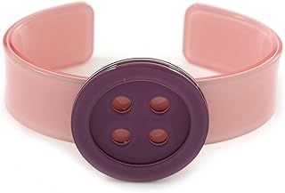 Brazalete Pulsera de color rosa claro y purpurnem acrílico con botón Diseño