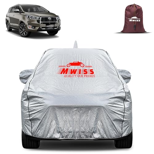 Image of Waterproof Car Body Cover for Toyota Innova Crysta | Mirror & Antenna Pocket Anti-Scratch with Soft Cotton Inner Lining Triple Stitched Protection| Heat Resistant | Rain Protection (Silver)
