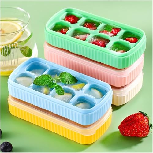 Image of AIG [3 Pack] Yellow Ice Cube Tray with Lids, 2-Inch Large Silicone Flexible 8-Cavity Ice Maker Molds for Whiskey & Cocktails, Easy-Release Reusable Ice Cubes, BPA-Free