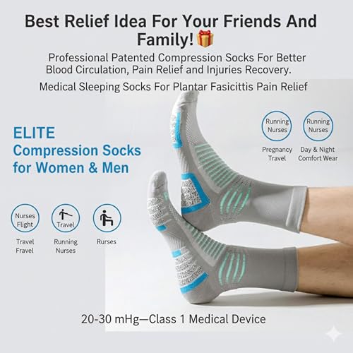 Image of Crew Socks for Women & Men Circulation, Diabetic and Neropathy Pain Relief, Swelling, Neuropathy, Runner, Nurses, Travel, Pregnancy, Flying - Pack of 2- (Grey+ Cyan)