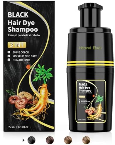 Black Hair Dye Shampoo 3 in 1, Hair Color Shampoo for Cover Grey Hair, Herbal Ingredient for Men and Women (Black)