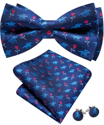 Image of Barry.Wang Paisley Striped Bow Tie for Men Silk Pre-Tied Bowtie Pocket Square Cufflinks Set Formal Wedding Party Prom