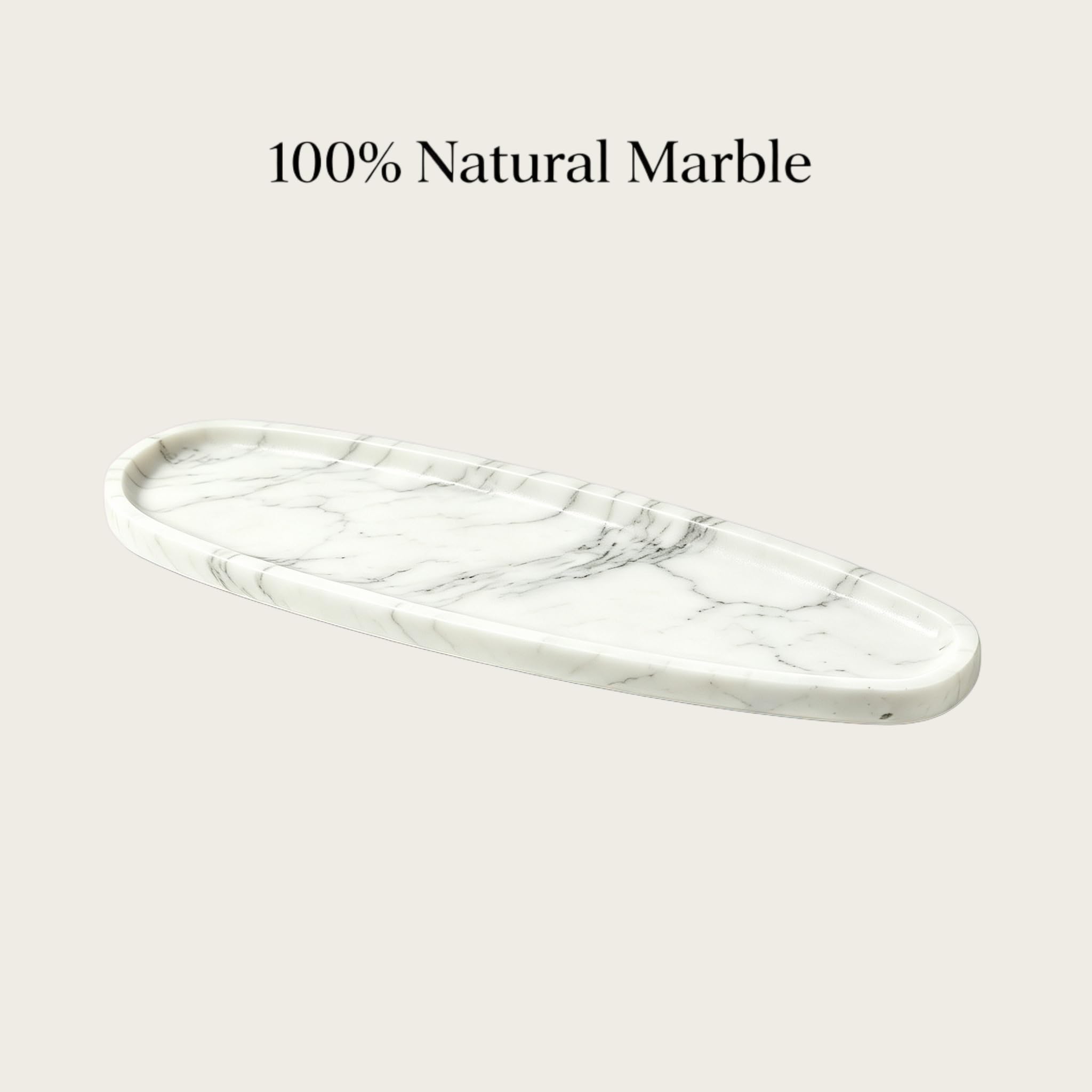 Plateau en marbre 100 % naturel – Organiseur de salle de bain, coiffeuse, placard | Plat à bijoux compact, présentoir de parfum, cadeau pour les petits espaces | Solution de rangement robuste