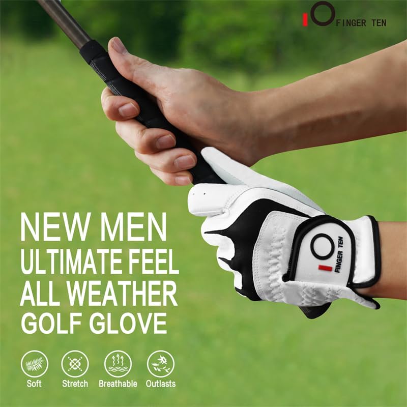 FINGER TEN Premium Cabretta Leather Golf Gloves Men 3 Pack for Right Left Handed Golfer, Comfortable Glove with All Weather Grip for Left Right Hand Size S M ML L XL - Image 7
