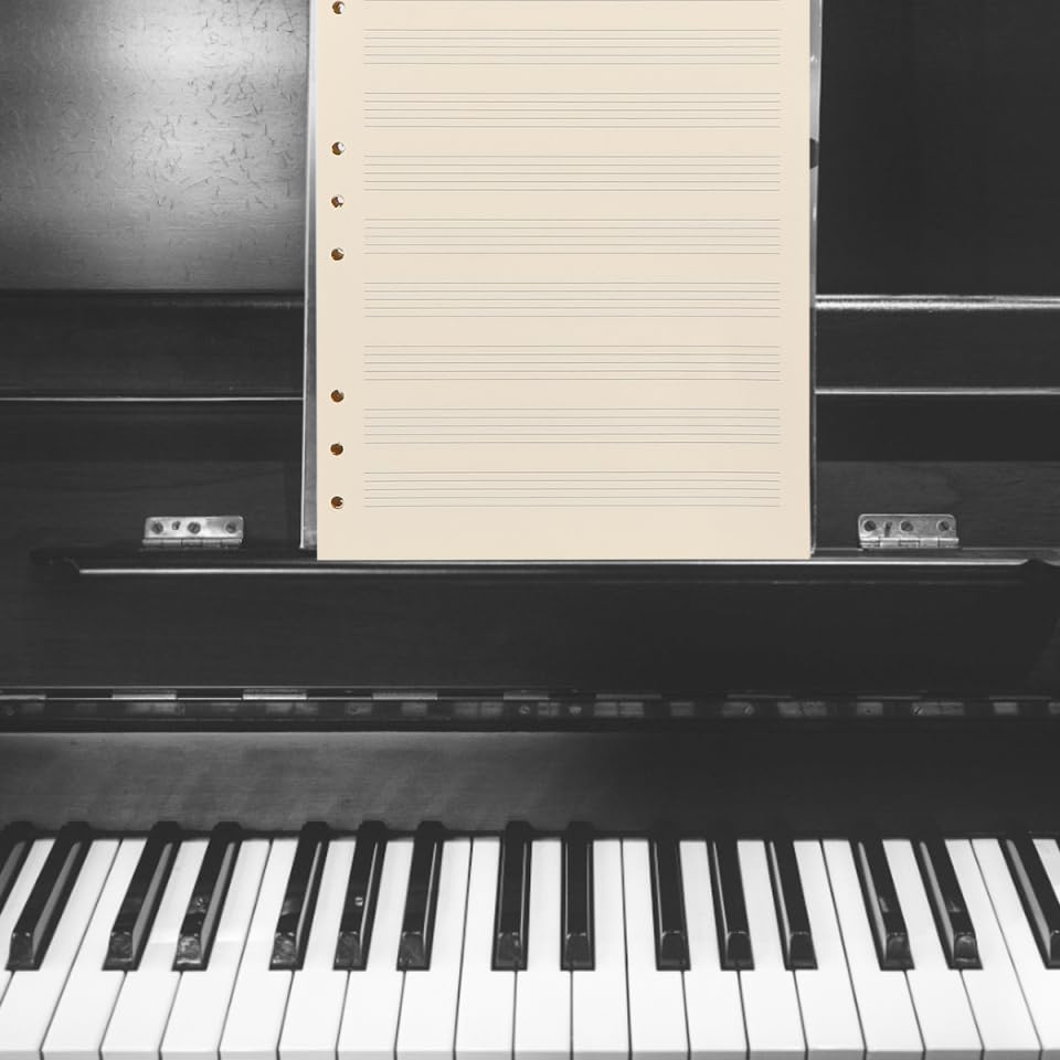 Operitacx Recambio De Papel Manuscrito Musical De 100 Hojas Con 10 Líneas De Pentagrama En Blanco Para Cuadernos De Música Uso Estudiantil Y Profesional