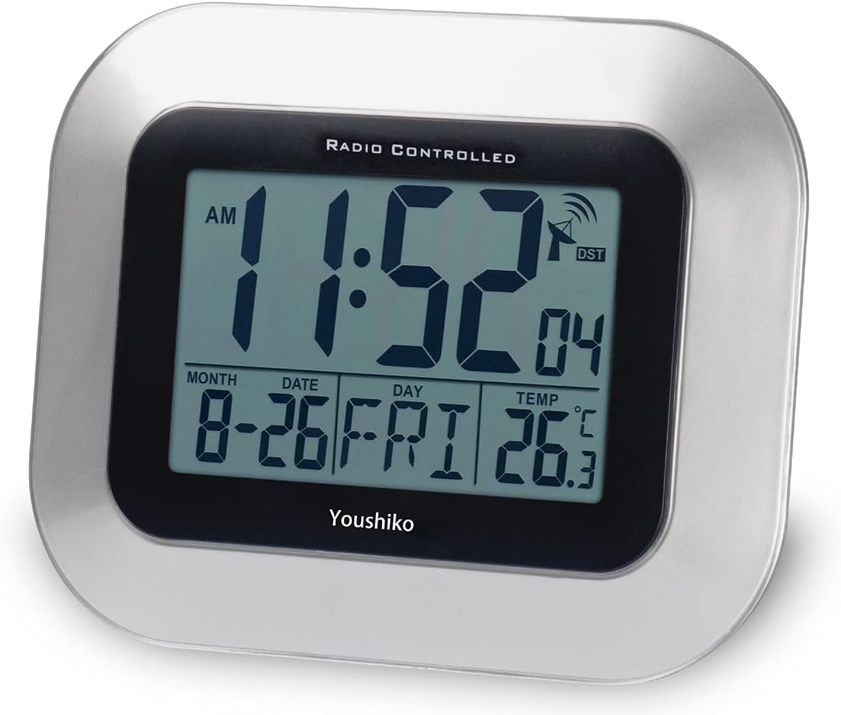 Youshiko Radio Controlled LCD Wall Mountable and Desk Clock (UK