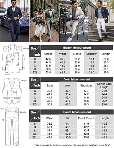 Coofandy Men's Slim Fit 3 Piece Suit Set Solid Jacket Blazer Vest Pants With Tie Light Grey #TOP6