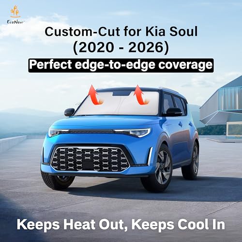 Image of EcoNour Windshield Sunshade for Kia Soul 2020-2024 2025 2026, Sun Visor for Front Windshield & Window Sun Shade Cover, UV Heat Blocker & Protector, Car Accessories