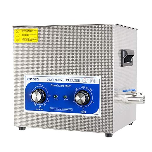 ROVSUN 10L Ultrasonic Cleaner, Knob Control Timer Heater Adjustable Stainless Steel Ultrasonic Cleaning Machine, for Jewelry Watches Dentures Glasses Metal Parts, 40KHz 110V US Plug