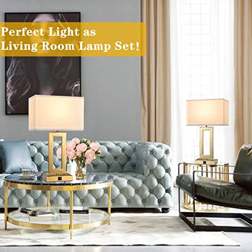 22’’ Set Of 2 Touch Control Table Lamps W. 2 Usb Ports, 3-Way Dimmable Bedroom Bedside Nightstand, Modern Gold&White Touch Lamps For Living Room End Table, Led Bulbs Included #TOP4