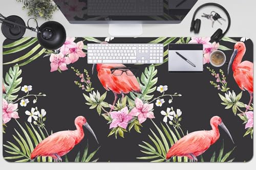 Tapis de souris 100x50 cm flamant rose en vinyle PVC imperméable pour bureau