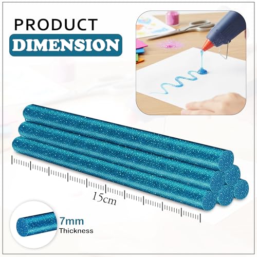 Image of GLUN 50 Piece Glitter Glue Sticks Turquoise Sparkles, 7mm x 6 Inch, Smooth Flow Adhesive for Office, School & Craft Projects