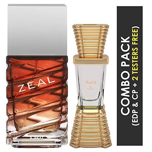 Ajmal Zeal EDP Aquatic Woody Perfume 100ml for Men and Aura Concentrated Perfume Oil Floral Fruity Alcohol-free Attar 10ml for Unisex, (Model: Zeal_Aura_EDP_CP) - Image 2
