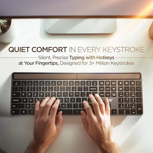 Image of Acer Solaris Solar Powered Bluetooth Keyboard, 109-Key Wireless Keyboard with Super-Capacitor, Multi-Device BT 5.0, Type-C Emergency Charging, 10m Range, for Windows, Mac, Android, Space Grey