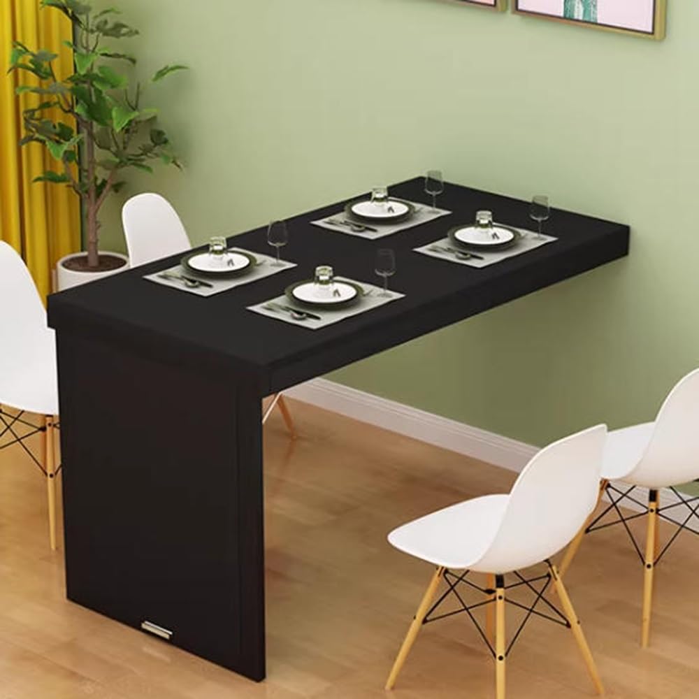 KLGFBDC Wall-Mounted Folding Table - Compact Drop Leaf Workbench for Small Spaces Versatile Foldable Bar & Writing Desk (Black 39.4"x15.7")