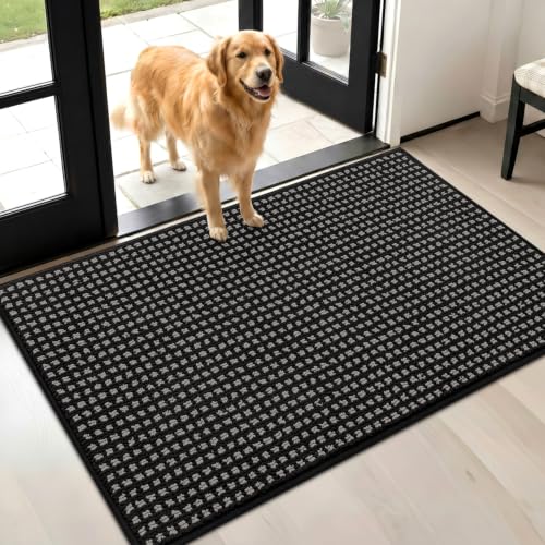 Image of hicorfe Waffle Door Mat Indoor Entrance,35 inchx24 inch Non Slip Indoor Mat,Black