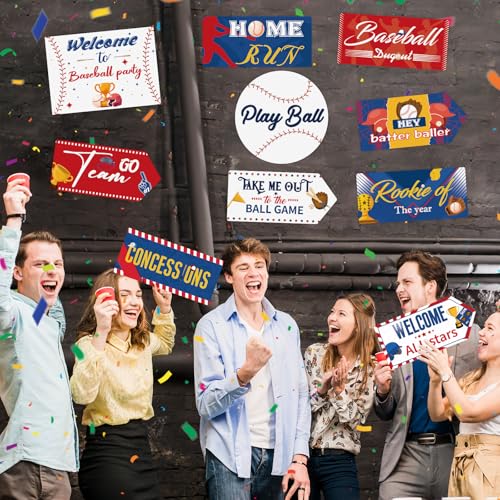 Image of Hooqict 20 Pieces Baseball Party Sign Baseball Party Decorations Welcome to Baseball Party Directional Signs for Sports Themed Birthday Party Decorations Baseball Concession Stand Party Supplies