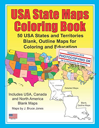 USA State Maps Coloring Book: 50 USA States and Territories, Blank, Outline Maps for Coloring and Education (World of Maps)