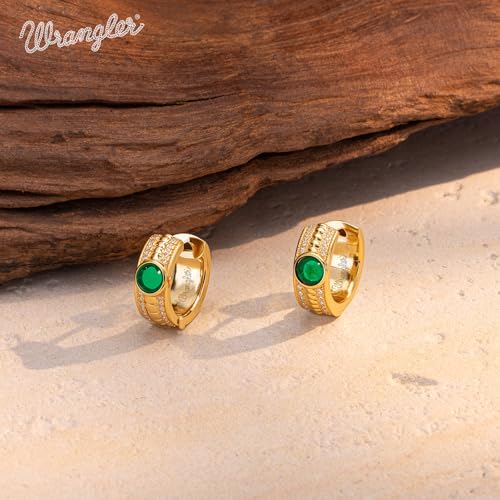 Wrangler Chunky Hoop Earrings for Women Western 14K Gold Plated Cubic Zirconia Statement Huggie Jewelry3