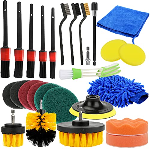 BestCool 26pcs Kit Limpieza Coche Cepillo Detailing Coche de Cepillo de Rueda automático Juego de Herramientas de Lavado con Almohadilla de Pulido Guante de Lavado de Coche Cover