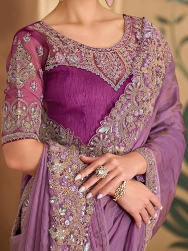Image of AKHILAM Women's Satin Sequence Embroidery Saree With Unstitched Blouse Piece(SNDLWOD1601 TFH Parent)