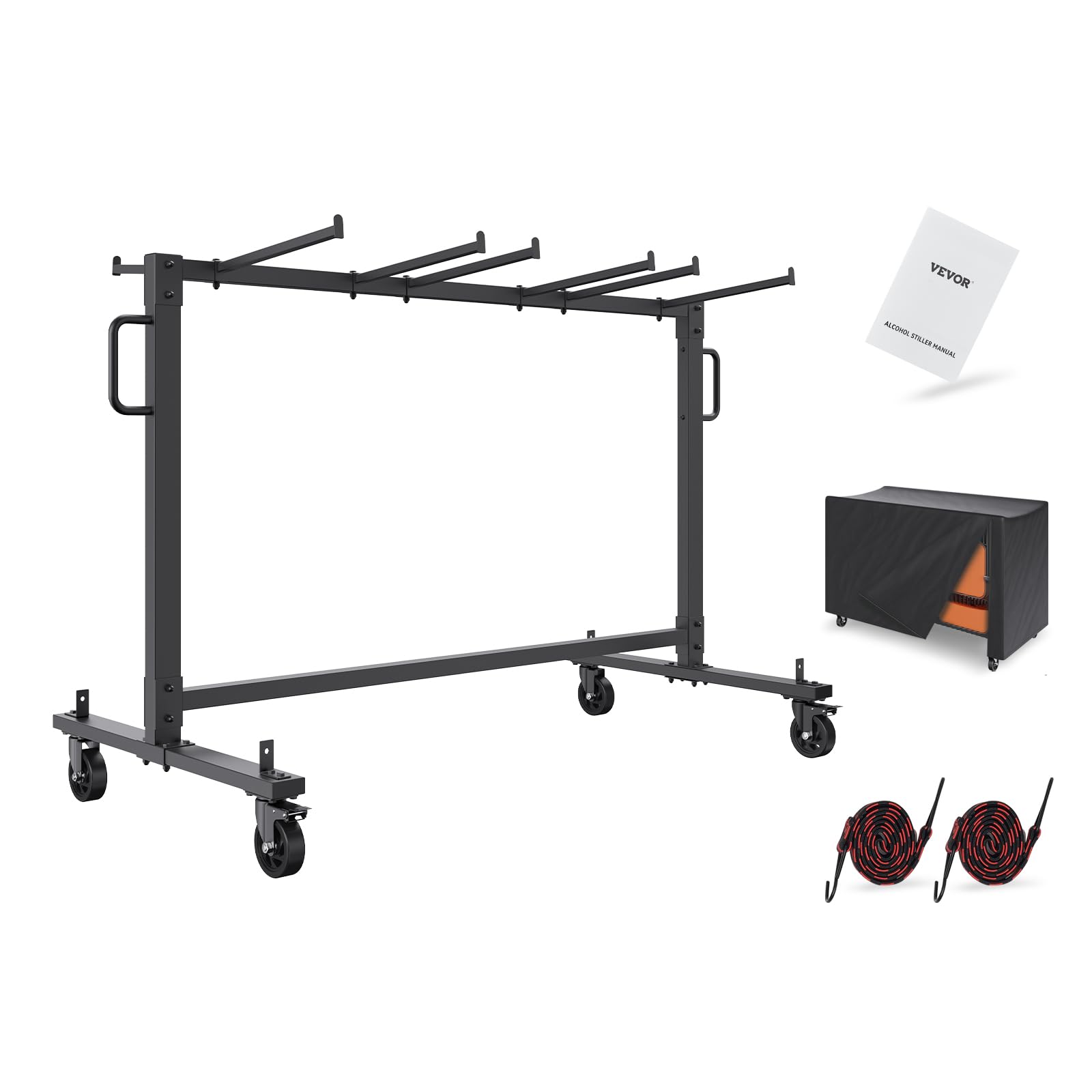 VEVOR Carrello per Sedie Pieghevoli, Carrello portaoggetti con capacità di 125 kg per riporre 42 Sedie, Supporto per Sedie in Ferro Resistente con 4 Ruote, 2 Corde Elastiche, Copertura